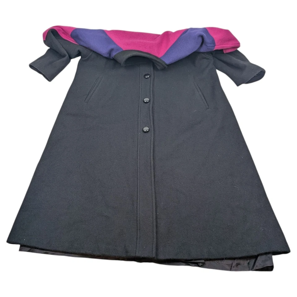 KOMITOR Vintage 80s Women’s 16W Coat Wool Color Block Button Up Long Overcoat - Image 4 of 4