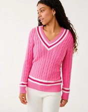 NWT Lilly Pulitzer Brockton Cotton Sweater Confetti Pink, Choose Size