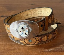 Tooled Leather Vintage Belt With Buckle Western Native USA MADE 40  