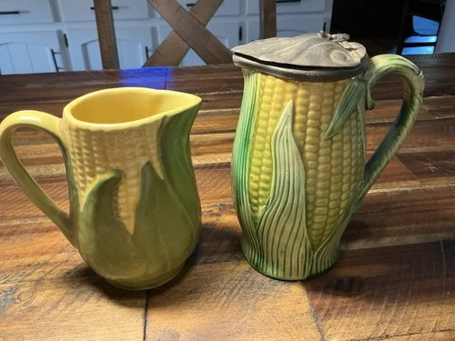 2 Vintage Ceramic Corn Cob Pitcher Made In England Creamer Shawnee #70