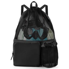 Large Mesh Swim Backpack Drawstring Waterproof Beach Bag Gym Workout Bag