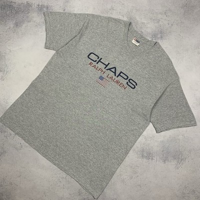 Chaps Ralph Lauren Flag T-Shirt Herren Größe L Hergestellt in den USA Grau Ku...