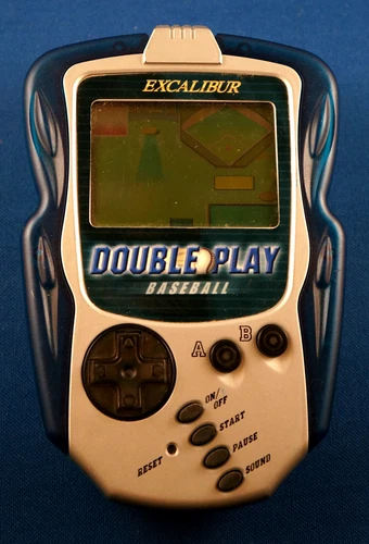 BASEBALL DOUBLE PLAY EXCALIBUR ELECTRONIC HANDHELD TRAVEL VIDEO LCD GAME BLUE B