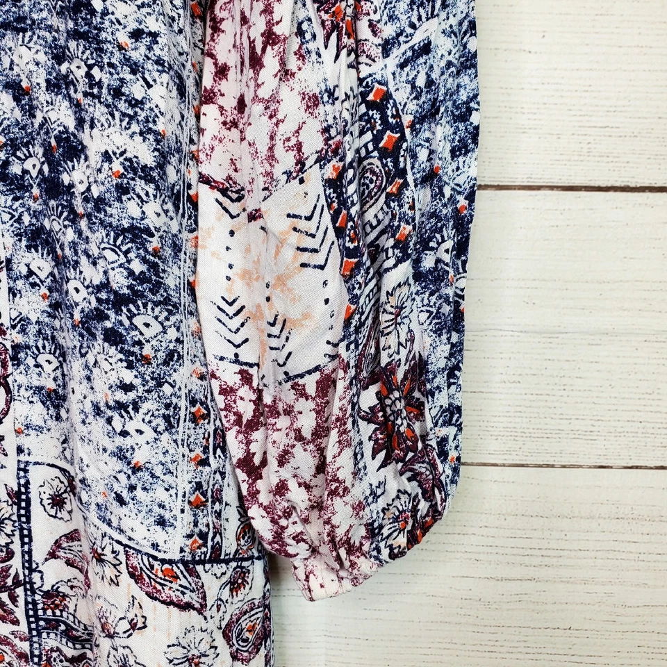 Billabong Womens 3/4 Sleeve Paisley Print Boho Open Back Tunic Top Size XS - Image 3 of 4