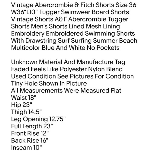 Vintage Abercrombie & Fitch Shorts Size 36 W36"L10" Tugger Swimwear Board Shorts - Picture 2 of 7