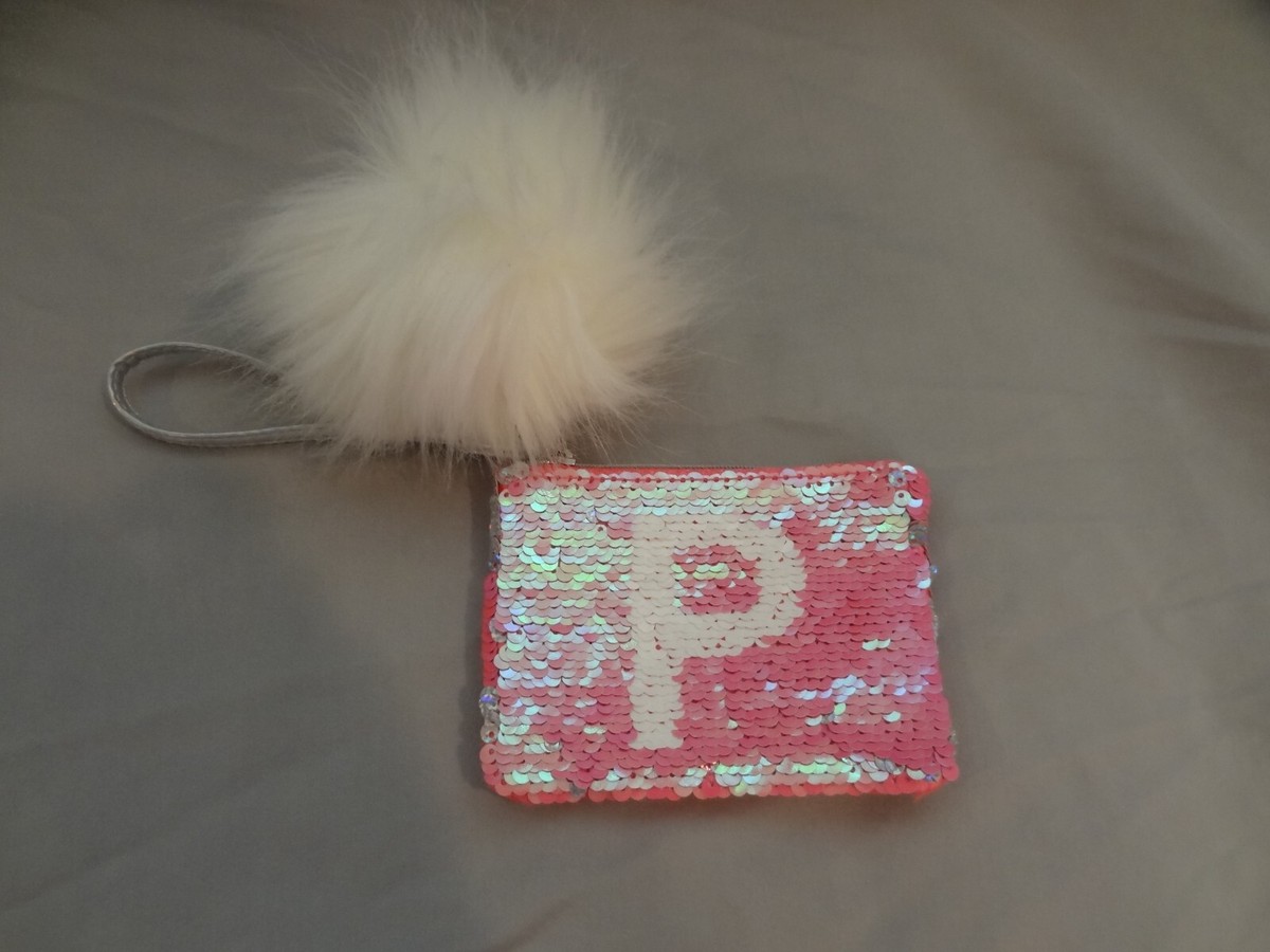 Girls Justice Wristlet Sequined Coin Pouch Pink/Silver P Initial | eBay