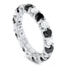 2ct Black & White Diamond Eternity Ring 14K White Gold U Shape Setting