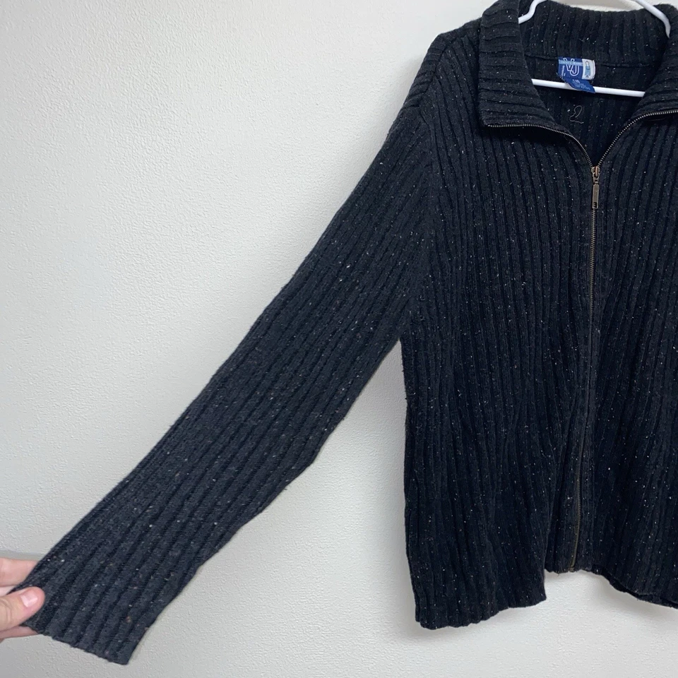 Vintage Venezia Jeans Wool Blend Sweater 18/20 Full Zip Black Fleck Cardigan - Изображение 2 из 4