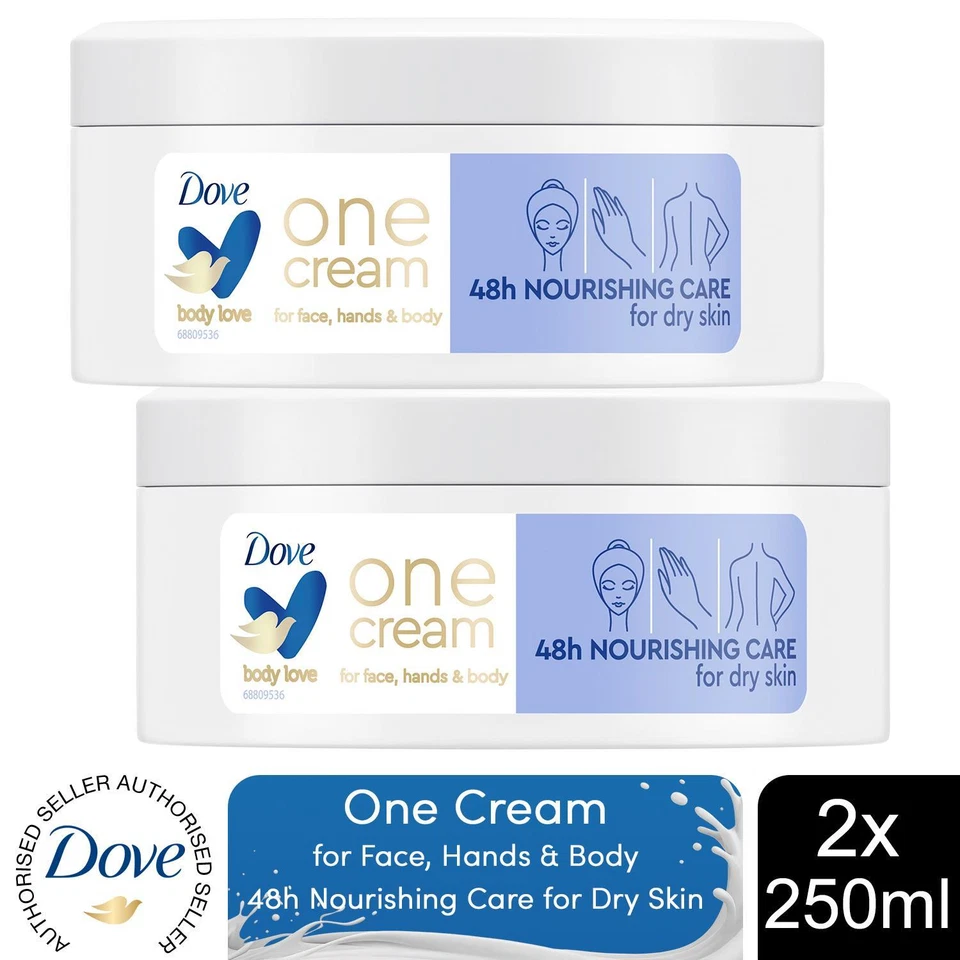 Dove 48H Nourishing Care One Cream for Face, Hands & Body for Dry Skin 250ml,2pk