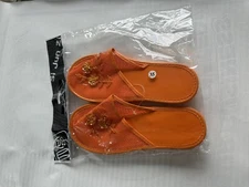 New Women's Chinese Mesh Slipper Floral Embroidered House Slipper Orange 34-39