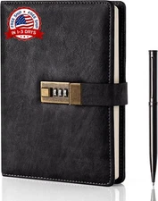 Agenda Con Candado Borde Marrón Recargable Tapa Dura De Piel 240 Páginas US New