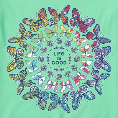 M NWT Women's Life is Good Butterfly Daisy Mandala Green Sleeveless Crusher Tank