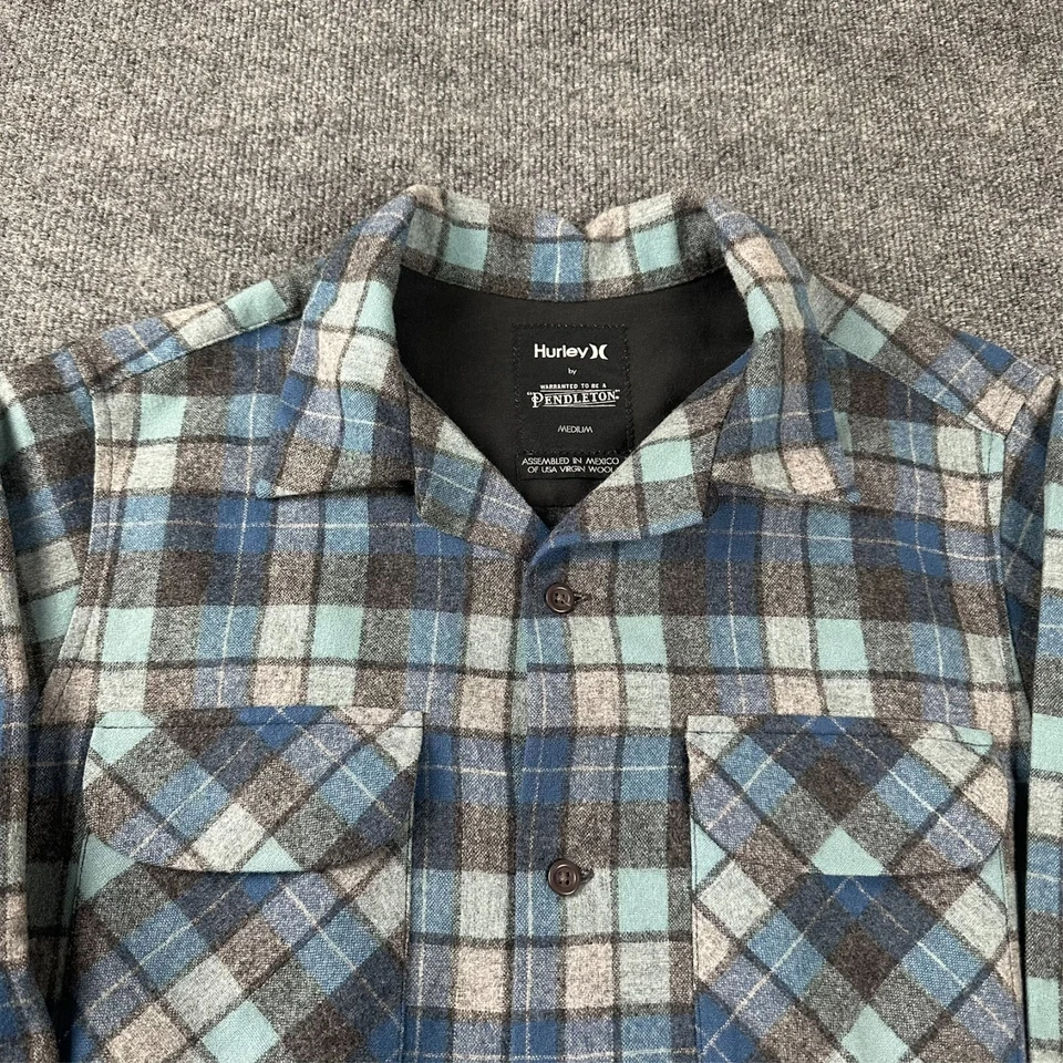 Pendleton Hurley Edición Limitada Playa Niños Lana Franela Hombres M Azul Gris Cuadros Foto 2 de 4