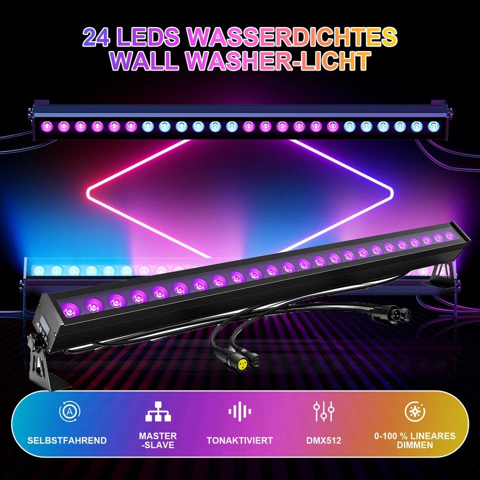 192W Wasserdicht IP65 24 LED Wallwasher RGB Bühnenlicht DMX Outdoor Party DJ Bar - Bild 3 von 4