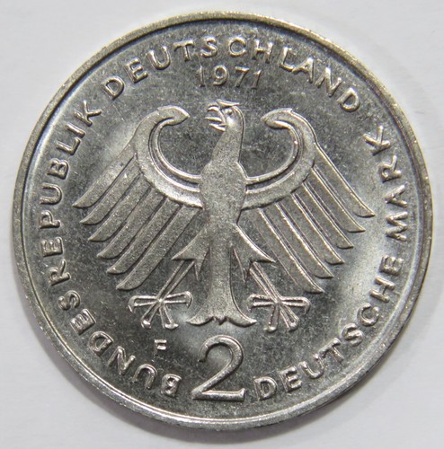 GERMANY 2 DEUTSCHE MARK 1971 KONRAD EAGLE BUNDESREPUBLIK DEUTSCHLAND COIN ๐โญ๐ - Picture 2 of 2