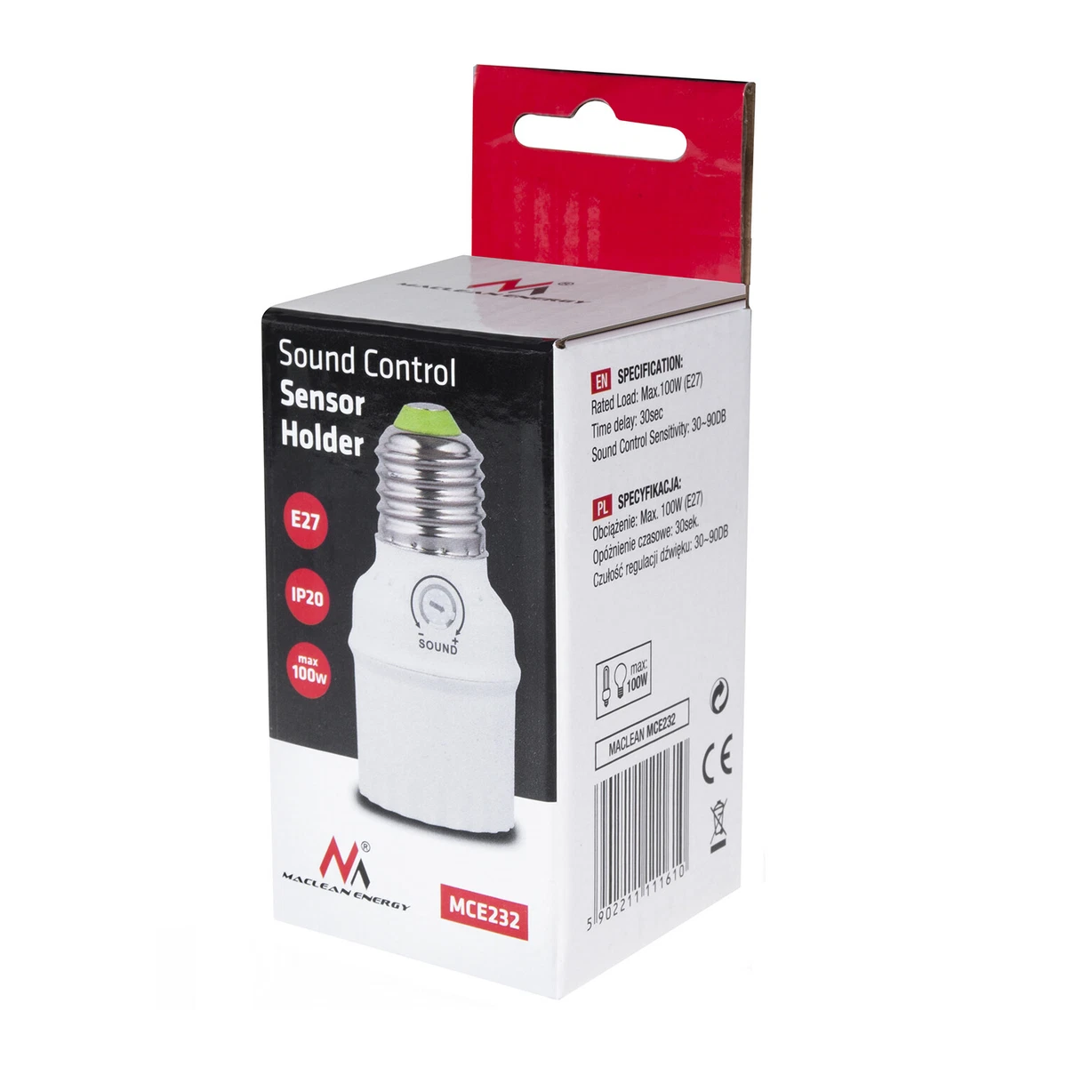Portalampada E27 con sensor de sonido máximo 100W Maclean Energy MCE232 30dB