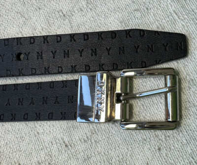 DKNY Womens Reversible Blk /Silver Leather Belt Sz 33 pre  display picture 1