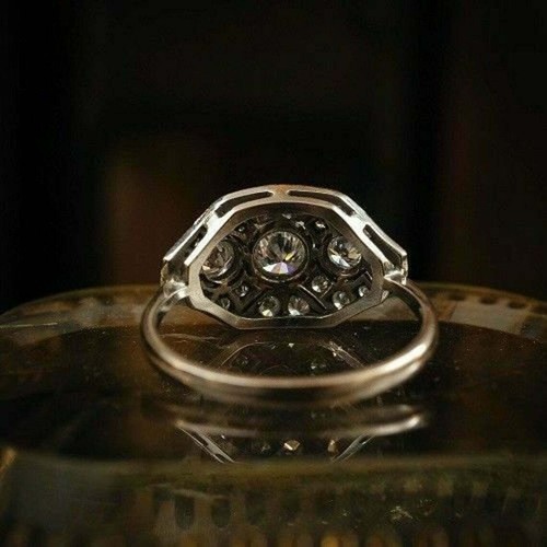 Vintage Art Deco 2 Kt Redondo Diamante Boda Anillo de Compromiso Acabado en Oro Blanco Talla 58 - Imagen 7 de 9