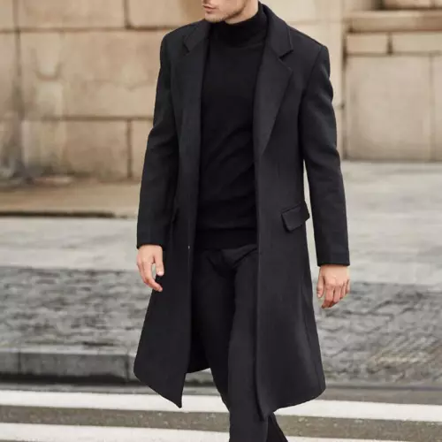 New Wool Blend Overcoat Single-breasted Plain Color Trench Coat Casual Outwear * - Picture 18 of 24