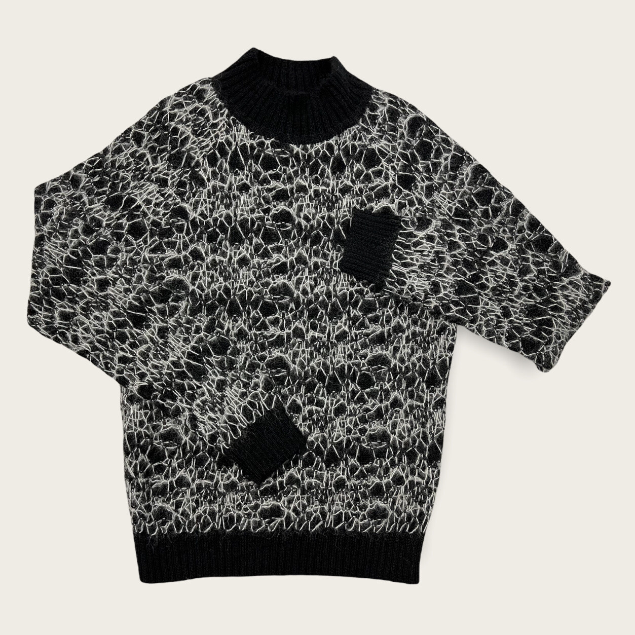 Maglione girocollo Saint Laurent nero mohair jacquard taglia large Made in Italy