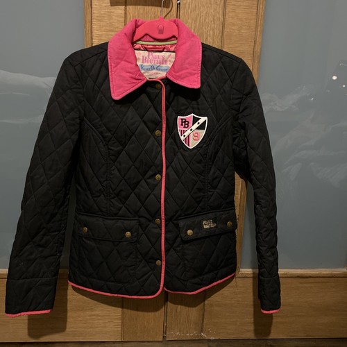 Paul's Boutique navy blue quilted jacket coat size S pink logo on the