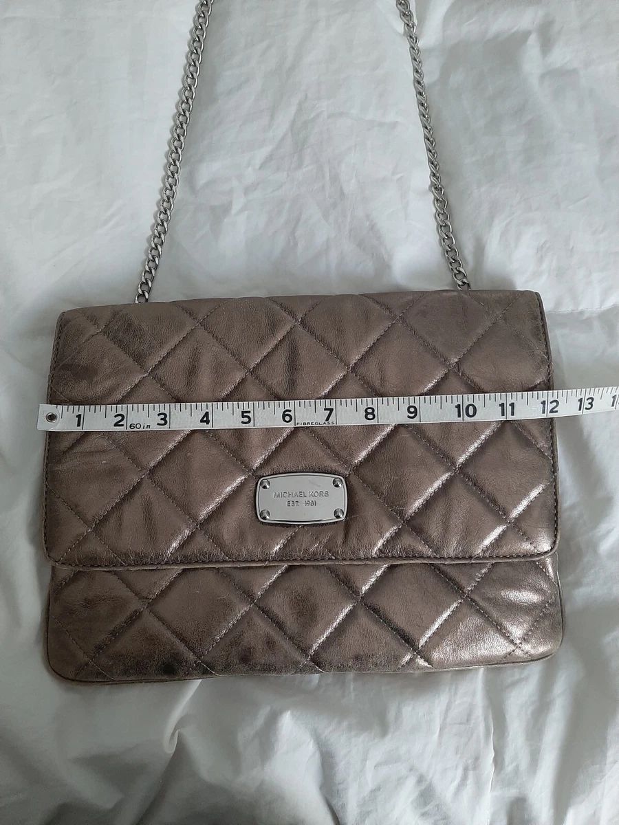 MICHAEL KORS Metallic Grey Slim Quilted Leather Chain Strap