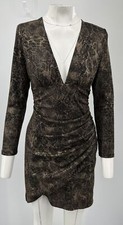 Alice + Olivia Diaz Reptile Print Ruched V-Neck Long Sleeve Mini Dress sz 12