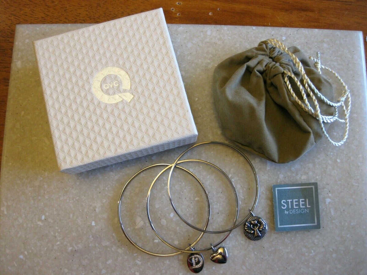 QVC Steel by Design Set Bangle Bracelets w/ Charms Letter Initial D +2  NIB