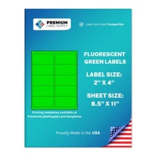 5000 Fluorescent Green 2" x 4" Neon Color Address Labels 10 per sheet