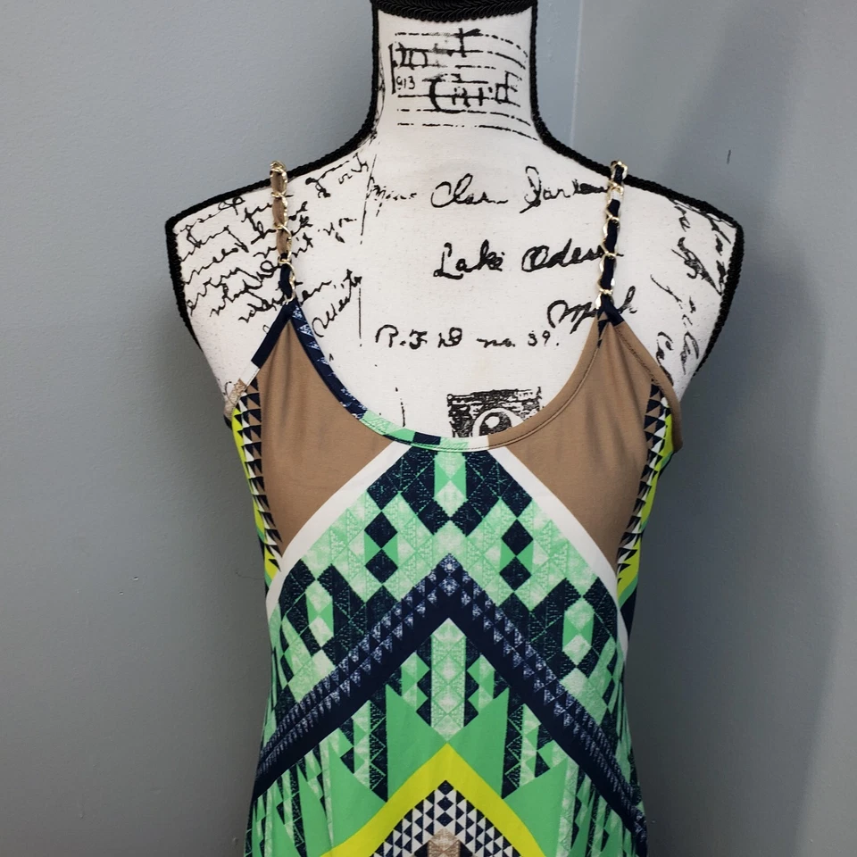 MSK Long Maxi Dress Womens Small Multi Geometric Stretch Chain Straps Side Slit - Изображение 3 из 4