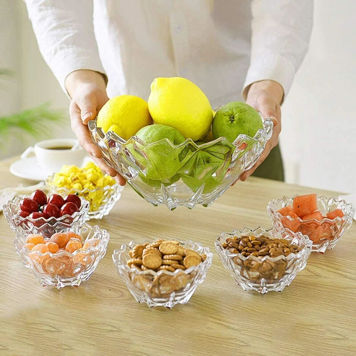 7pc Glass Bowl Set Crystal Clear Dessert Serving Bowls Fruit Salad