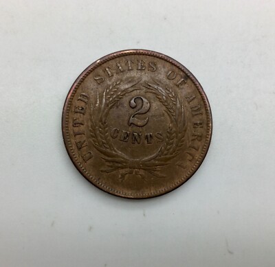 1864 Large Motto   Two Cents Nice Even Brown Reverse Lamination Error 