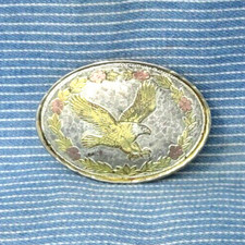 Western Eagle Dress Belt Buckle Cowboy Pressed Metal Inlay Vtg 80s W USA .GTA803