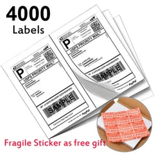4000 Premium Shipping Blank Labels 2 per Sheet 8.5x5.5 Half Sheet Self Adhesive