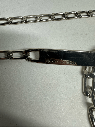 Vintage Calvin Klein Silver Tone Geometric Chain Belt One size Logo 33” *Notes - Picture 2 of 8
