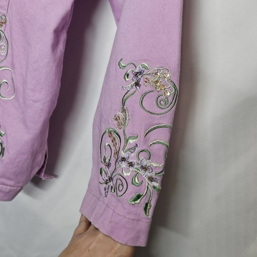 Quacker Factory Women's Lavender Pink Jacket Zip Floral Sequin Pockets Large - Picture 6 of 14