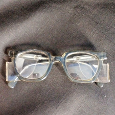 Vtg PI Safety Glasses w sides 140mm Eyeglass Frame 6M PI Z87 Horn Rim Green Gray