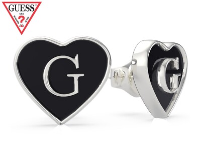 GUESS BLACK ENAMEL G-Heart Damenohrringe Rhodium, Ohrringe Women Earrings