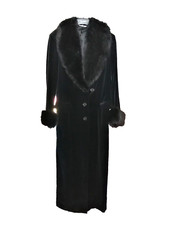 Nuage Goth Black Velvet Full Length Faux Fur Collar & Cuff Coat Size 16