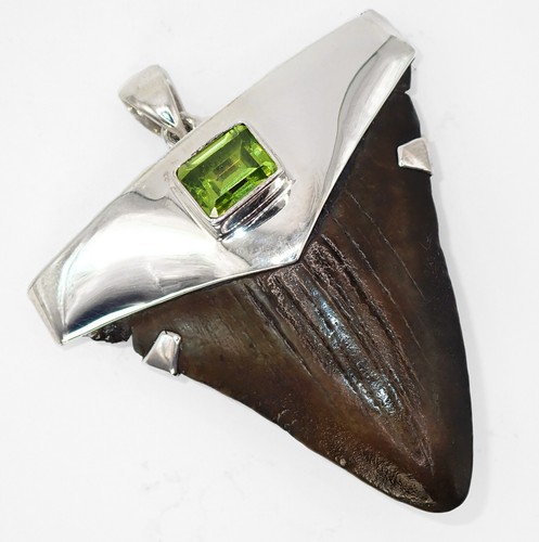 1.95-inch Fossil Shark Tooth Pendant – Megalodon Tooth, Sterling Silver Cap