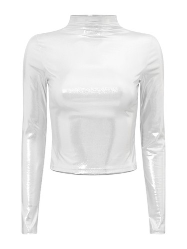 Women's Shiny Metallic Tops Long Sleeve Disco Party Slim Fitted Shirts Tops - Picture 9 of 77