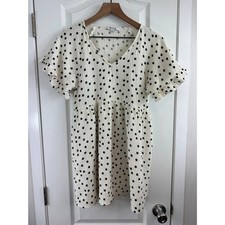 Madewell Lightspun Babydoll Mini Dress Womens S Ivory Black Dot Ruffle Sleeve
