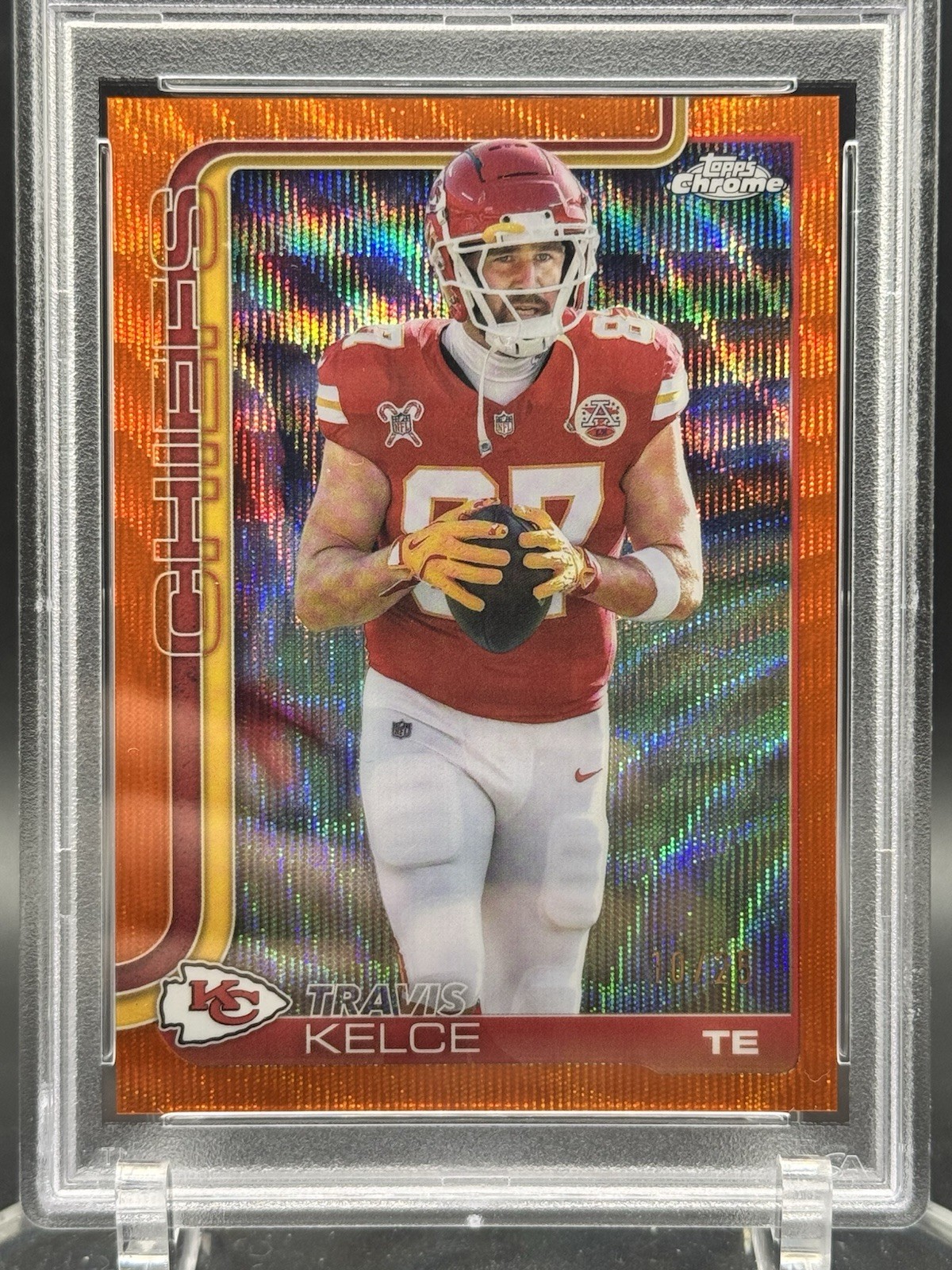 2025 Topps Chrome Travis Kelce Orange Refractor /25 Chiefs PSA 10 (POP 1 ‼️) view 2