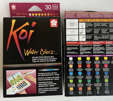 New SAKURA Koi Pocket Field Sketch Kit Watercolor Set Brush Sponge 30 Colors