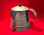 ORIG CIVIL WAR ERA CAMP LARGE TIN COFFEE POT  / FLAT BOTTOM, SOLDERED SEAMS, LID