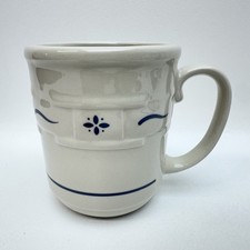 Longaberger Pottery Woven Traditions Classic Blue Mug - Made in USA - 4” Tall