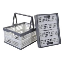2 PCS Collapsible Stackable Crate Handle Grocery Shopping Baskets Car Storage