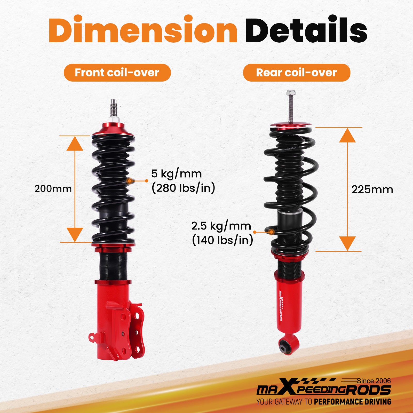 MaXpeedingrods 코일오버 서스펜션 로워링 키트 (VW 골프 (MK2/MK3) 1985-2000용) 5