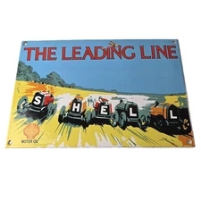 Vintage Shell Gasoline Sign - Leading Line Gas Oil Pump Racing Porcelain Sign