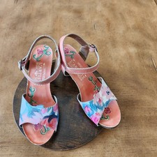 L'Artiste Spring Step Mauri Floral Sandals 37 Warm Orange Leather Hand Painted